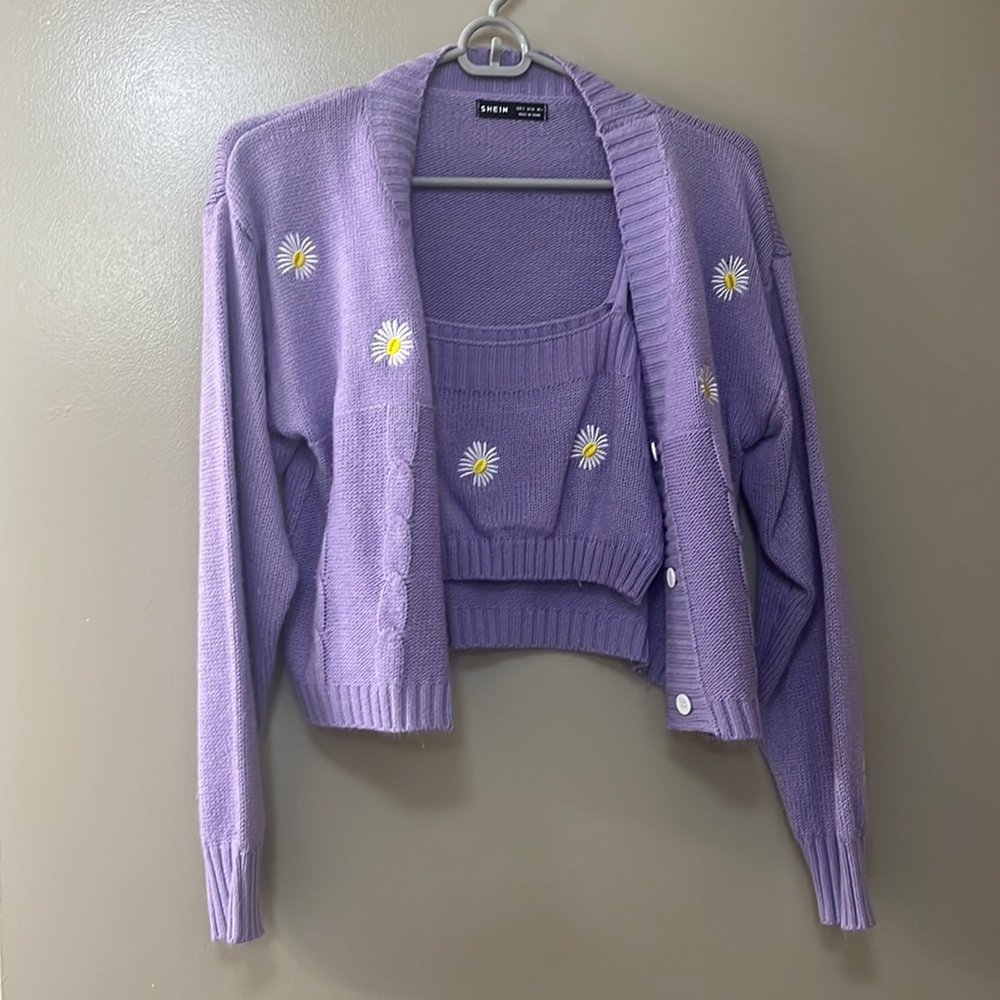 Purple Shein Sweater/Tank set with flowers (cropped) - size S/US 4